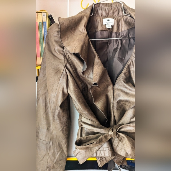 Brown Faux Leather Belted Jacket - Picture 7 of 9